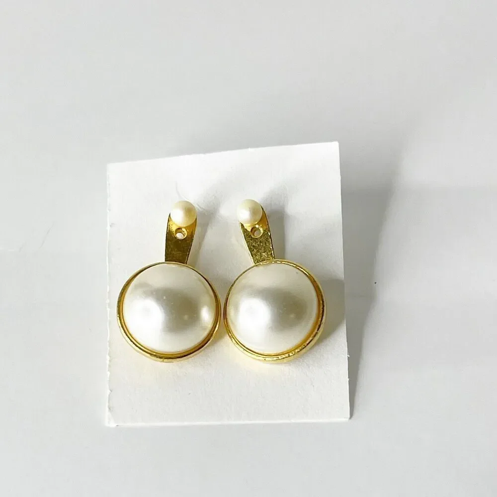 Vintage JJ Jonette Earrings Gold Tone Pearl‎ Drop 80s 90s Retro Glam